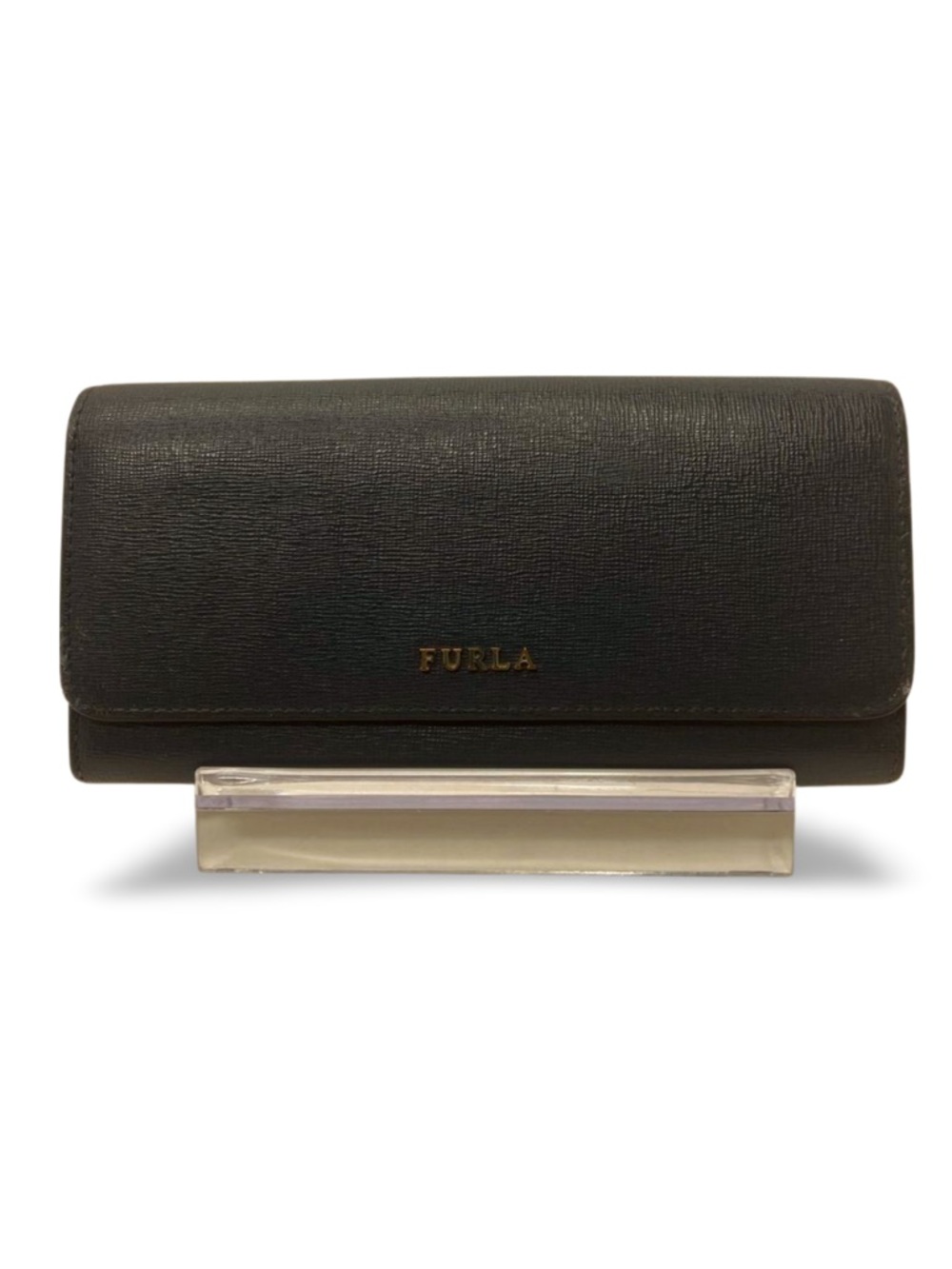 Furla Dark Gray Leather Continental Wallet Snap Closure Textured Minimalist